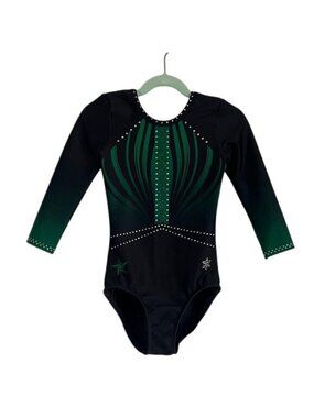Snowflake Designs Competition Leotard in Black / Green - XS